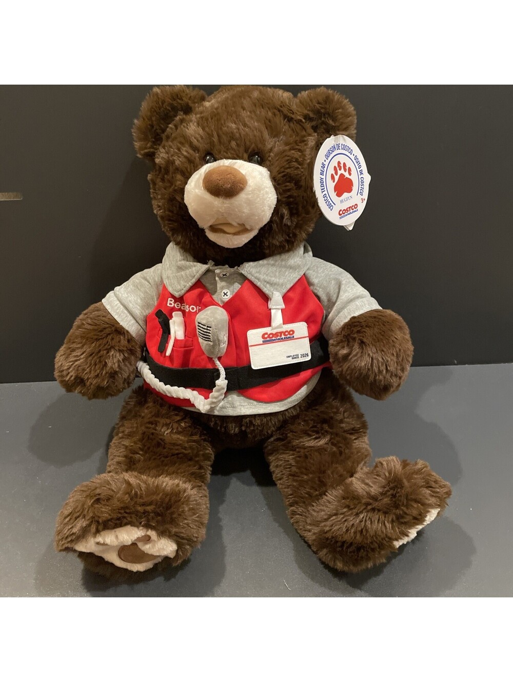 Limited Costco Bear-visor Supervisor Teddy Bear Plush 23" Employee Vest NWT